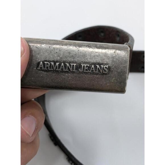 Vintage Armani Jeans Brown Studded Leather Belt 95/110 US Size 37-42 - Picture 4 of 4